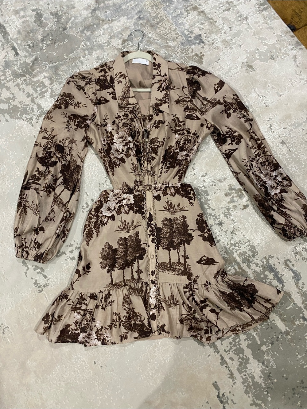 ASOS Floral Print Button-Front Mini Dress in Beige and Brown